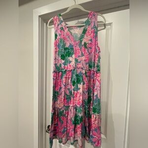 Lilly Pulitzer Lorina Floral V-Neck Pink and Green Floral Dress